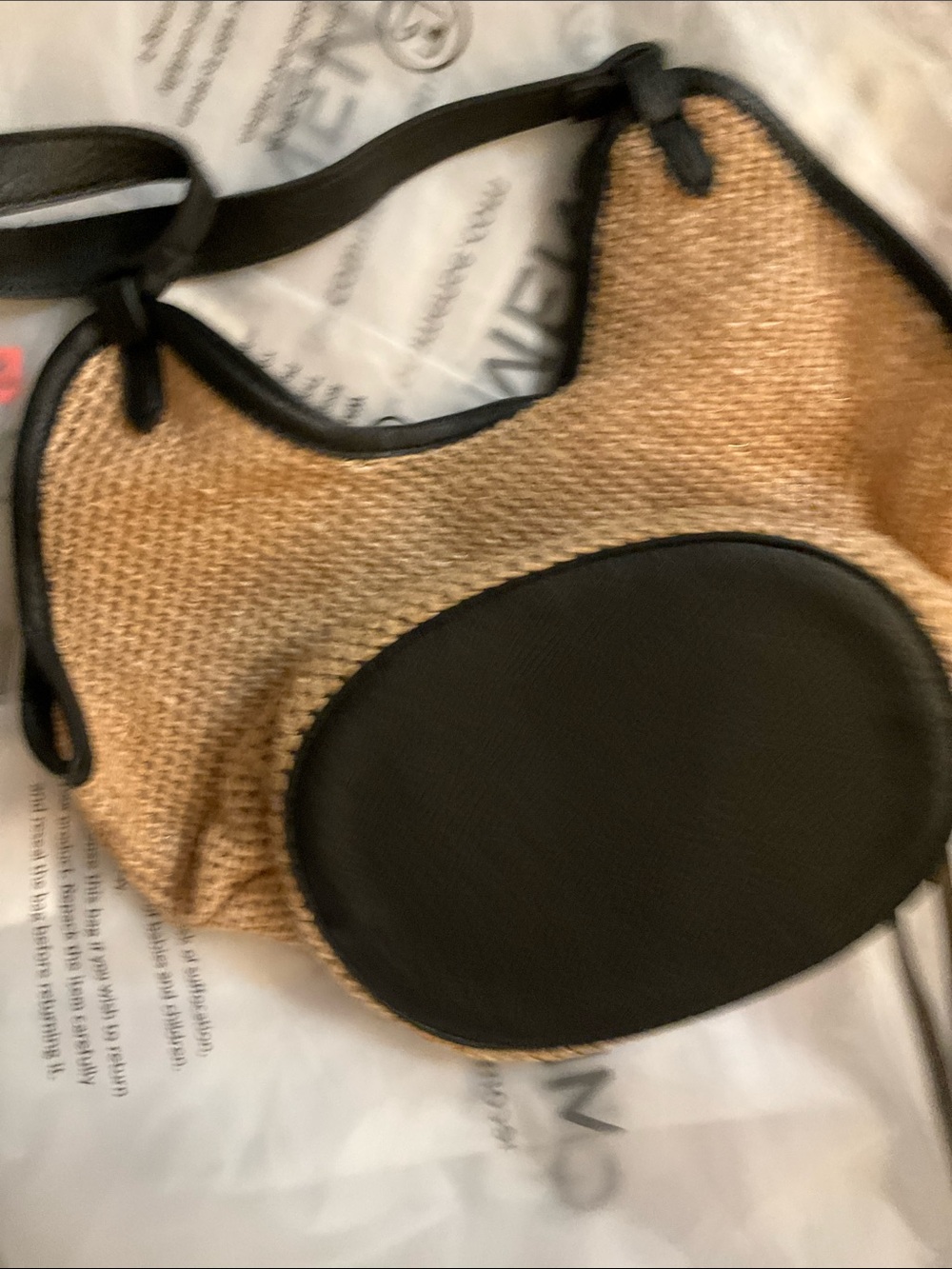 Commense Natural Straw Hobo Tote with Black Trim - Picture 4 of 5